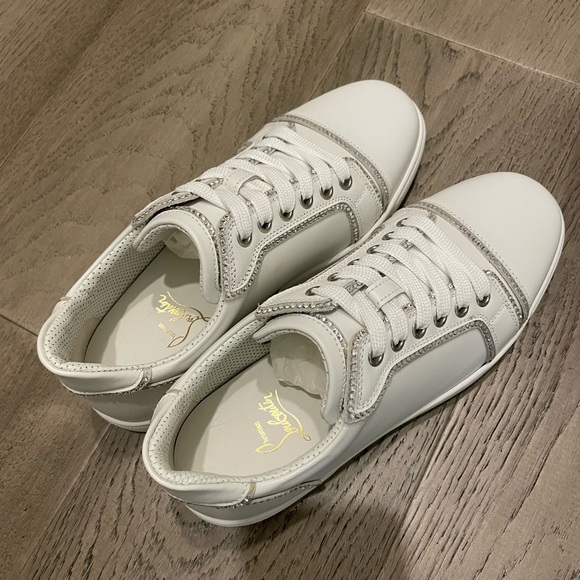 Never Worn Swarovski Crystal Christian Louboutin White Sneakers size 7 - Picture 4 of 6